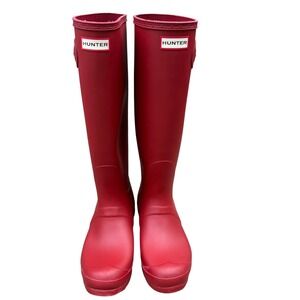 Hunter Womens Size 9 Original Tall Rain Boots Red Matte Waterproof